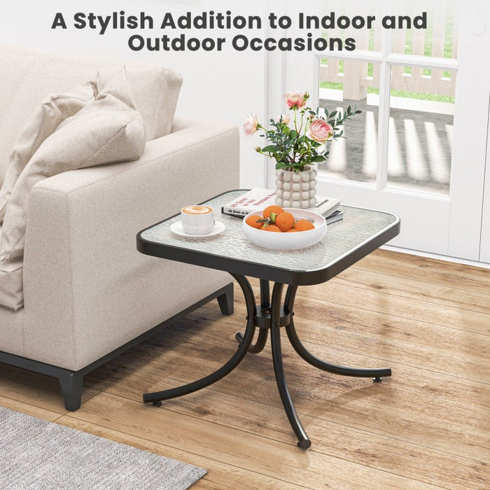 Costway Black Outdoor Side Table with Tempered Glass Top and Metal Base - Suitable for Garden and Patio
