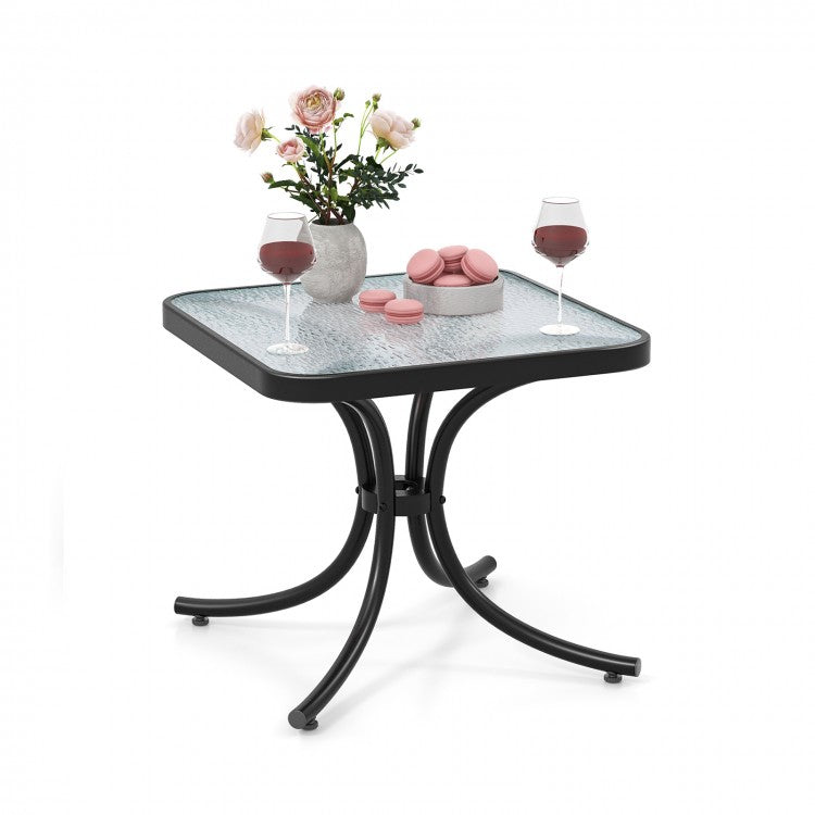 Costway Black Outdoor Side Table with Tempered Glass Top and Metal Base - Suitable for Garden and Patio