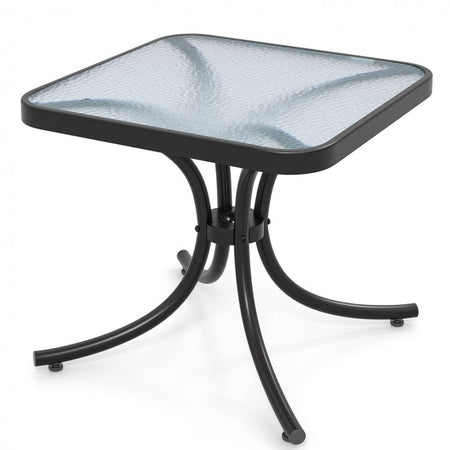 Costway Black Outdoor Side Table with Tempered Glass Top and Metal Base - Suitable for Garden and Patio