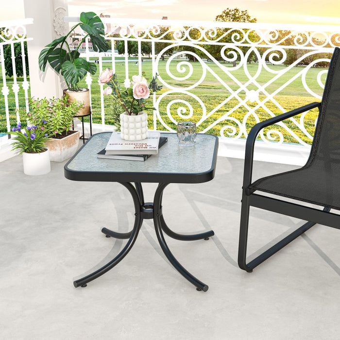Costway Black Outdoor Side Table with Tempered Glass Top and Metal Base - Suitable for Garden and Patio