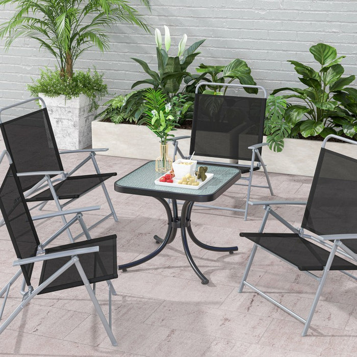 Costway Black Outdoor Side Table with Tempered Glass Top and Metal Base - Suitable for Garden and Patio