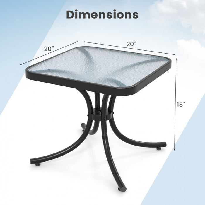 Costway Black Outdoor Side Table with Tempered Glass Top and Metal Base - Suitable for Garden and Patio