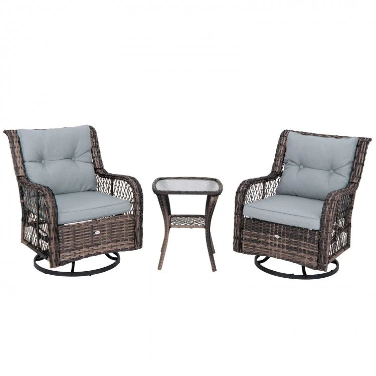 Costway Swivel Outdoor Chairs Set of 3 with Small Side Table - Suitable for Patio, Garden, and Porch
