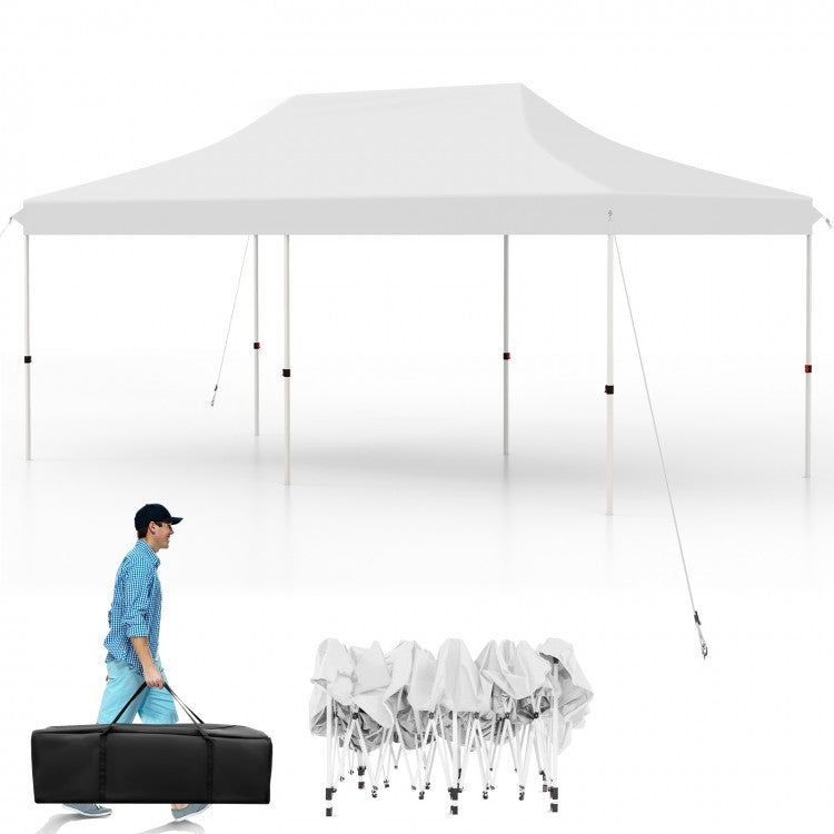 Costway 10 x 20 Feet Pop-Up Canopy Tent with Portable Bag - Suitable for Camping, Parties, and Backyard Weddings