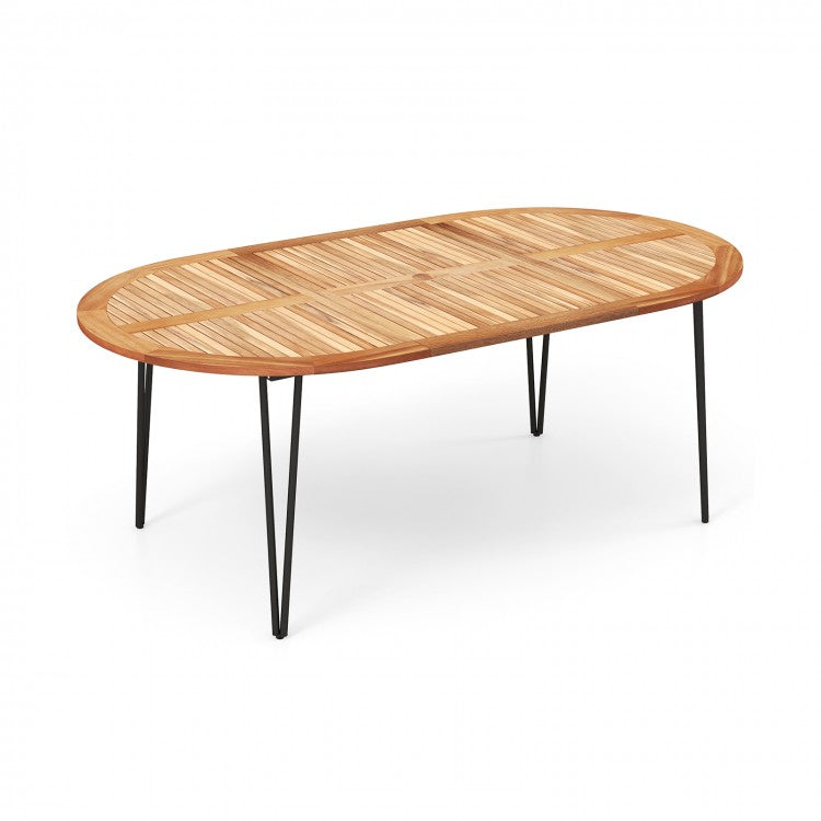 Outdoor Oval Dining Table with Umbrella Hole - Suitable for Patio, Backyard, and Garden