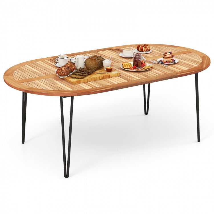 Outdoor Oval Dining Table with Umbrella Hole - Suitable for Patio, Backyard, and Garden
