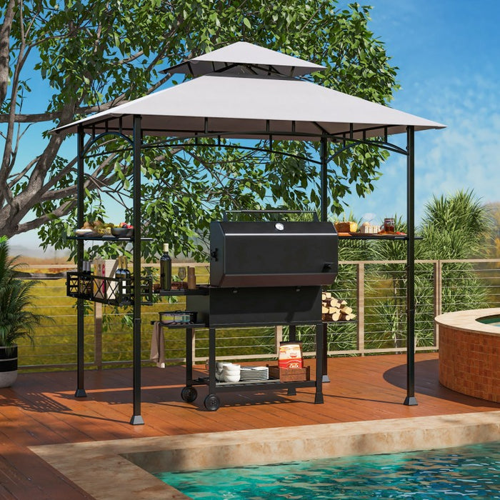 Costway 8x5 ft Outdoor Canopy and Gazebo with Storage Baskets and Hooks - Suitable for Backyard, Pool, and Garden