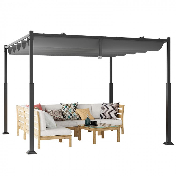 Costway 10x10 ft Outdoor Canopies and Gazebos with Retractable Top - Suitable for Backyard, Garden, and Parties