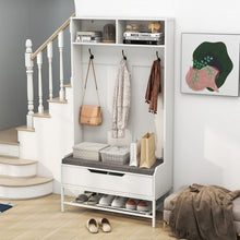 Load image into Gallery viewer, 69-Inch White Coat Rack with Cushion, Hooks, Drawers, and Shelves - Ideal for Bedroom and Living Room
