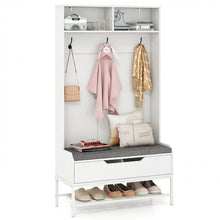 Load image into Gallery viewer, 69-Inch White Coat Rack with Cushion, Hooks, Drawers, and Shelves - Ideal for Bedroom and Living Room
