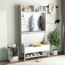 Load image into Gallery viewer, 69-Inch White Coat Rack with Cushion, Hooks, Drawers, and Shelves - Ideal for Bedroom and Living Room
