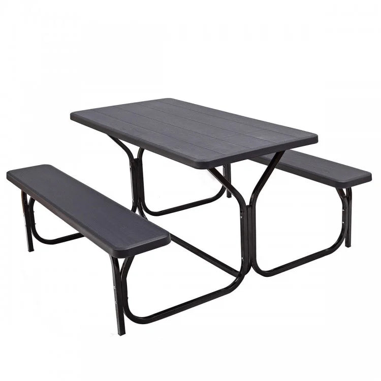 Costway Outdoor Patio Metal Base Picnic Table and Bench Set