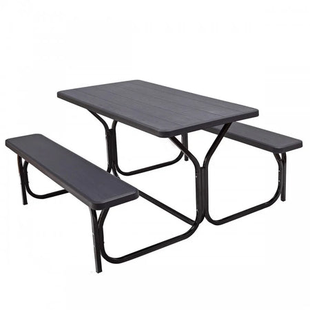 Costway Outdoor Patio Metal Base Picnic Table and Bench Set