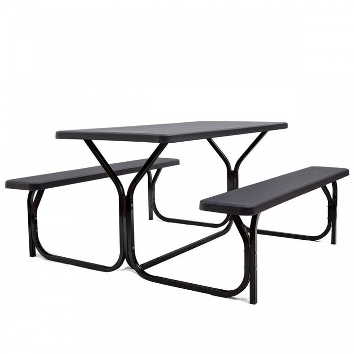 Costway Outdoor Patio Metal Base Picnic Table and Bench Set