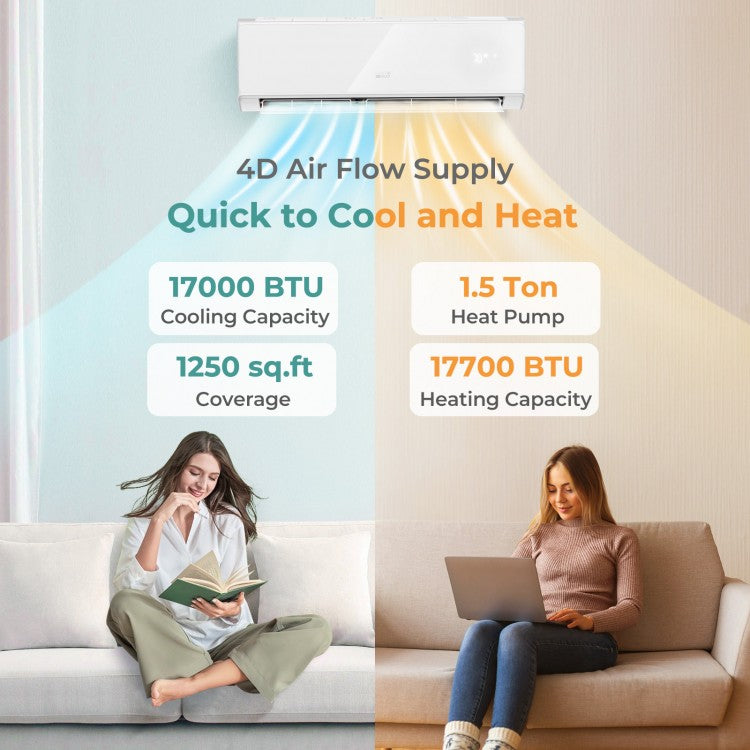 17000 BTU White Mini Split Air Conditioner with WiFi Mobile Control