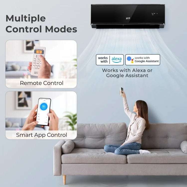 22000 BTU 21 SEER2 208-230V 4-in-1 Black Mini Split Air Conditioner with Mobile Control