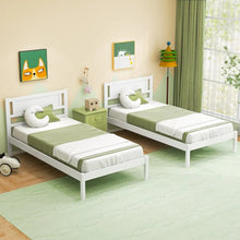 Charger l&#39;image dans la galerie, White Minimalist Solid Wood Bed Frame with Headboard
