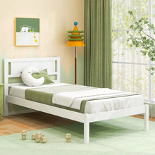 Charger l&#39;image dans la galerie, White Minimalist Solid Wood Bed Frame with Headboard
