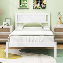 Charger l&#39;image dans la galerie, White Minimalist Solid Wood Bed Frame with Headboard
