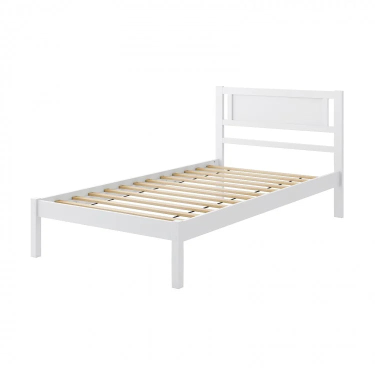 White Minimalist Solid Wood Bed Frame with Headboard