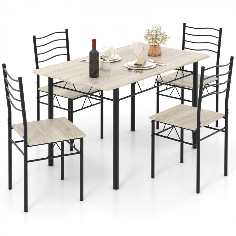 Modern Minimalist Dining Room Table Sets - 5-Piece Set with 4 Metal Chairs - Suitable for Kitchen and Restaurant