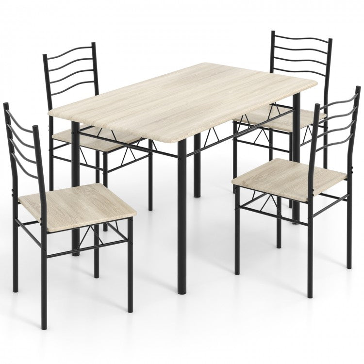 Modern Minimalist Dining Room Table Sets - 5-Piece Set with 4 Metal Chairs - Suitable for Kitchen and Restaurant
