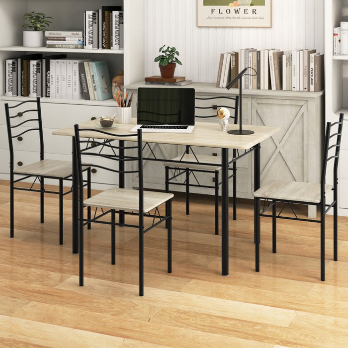 Modern Minimalist Dining Room Table Sets - 5-Piece Set with 4 Metal Chairs - Suitable for Kitchen and Restaurant