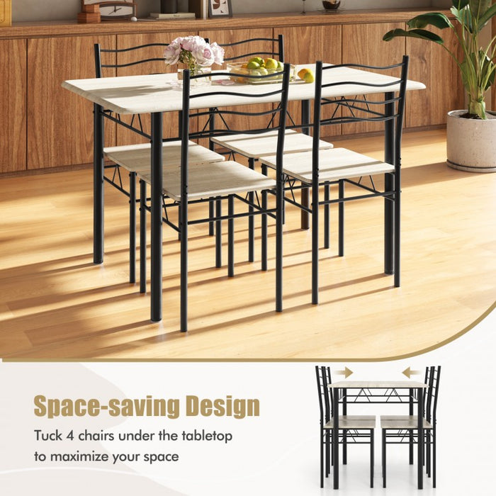 Modern Minimalist Dining Room Table Sets - 5-Piece Set with 4 Metal Chairs - Suitable for Kitchen and Restaurant