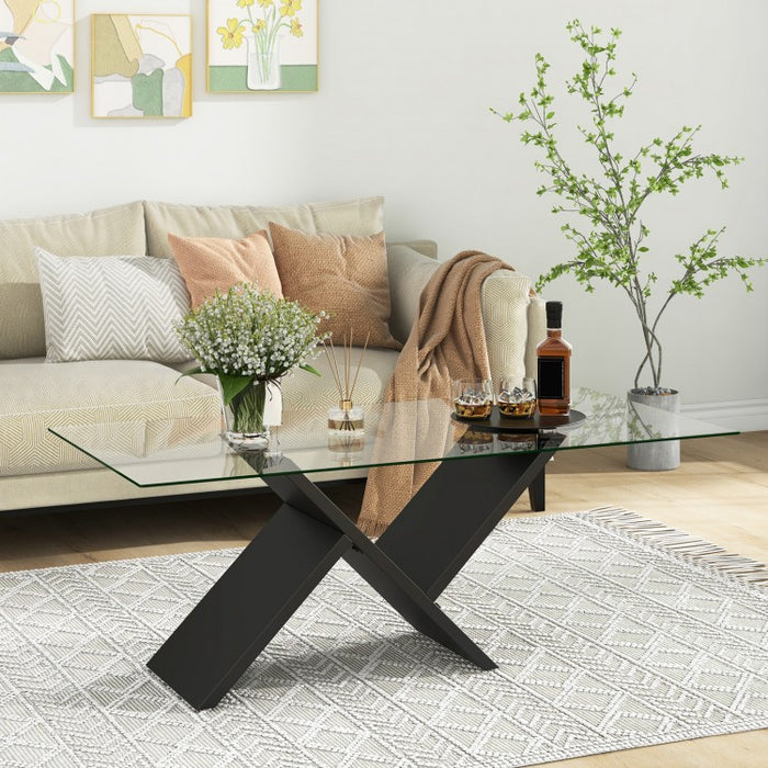 Modern Rectangular Glass Coffee Table with Tempered Glass Top - Suitable for Living Room and Cafe