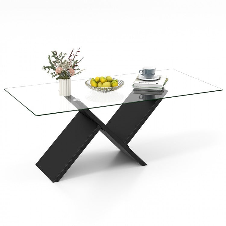 Modern Rectangular Glass Coffee Table with Tempered Glass Top - Suitable for Living Room and Cafe