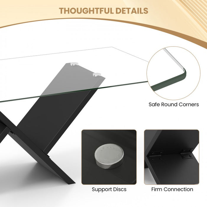 Modern Rectangular Glass Coffee Table with Tempered Glass Top - Suitable for Living Room and Cafe