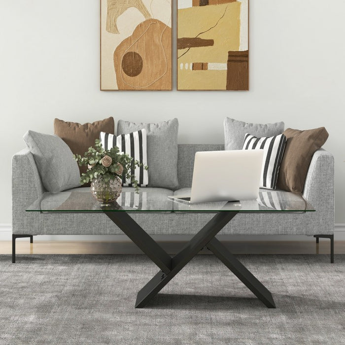 Modern Rectangular Glass Coffee Table with Tempered Glass Top - Suitable for Living Room and Cafe