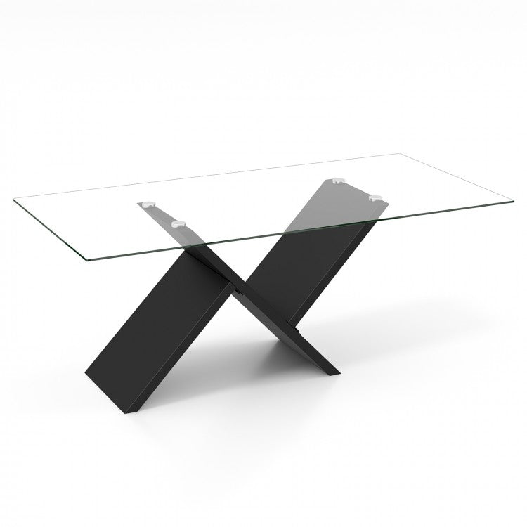 Modern Rectangular Glass Coffee Table with Tempered Glass Top - Suitable for Living Room and Cafe