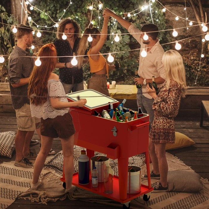 Outdoor Red Patio Cooler Cart with Rolling Chiller