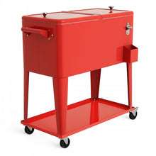 Load image into Gallery viewer, Outdoor Red Patio Cooler Cart with Rolling Chiller
