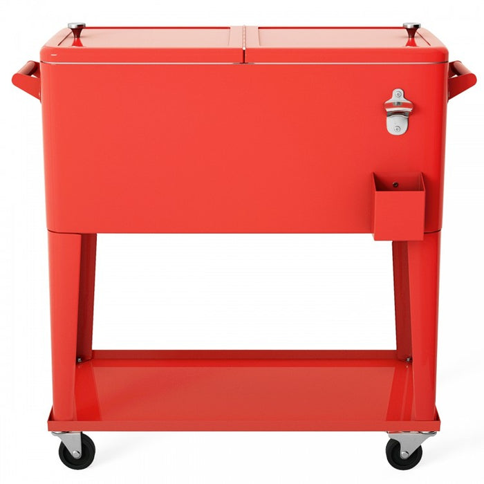 Outdoor Red Patio Cooler Cart with Rolling Chiller