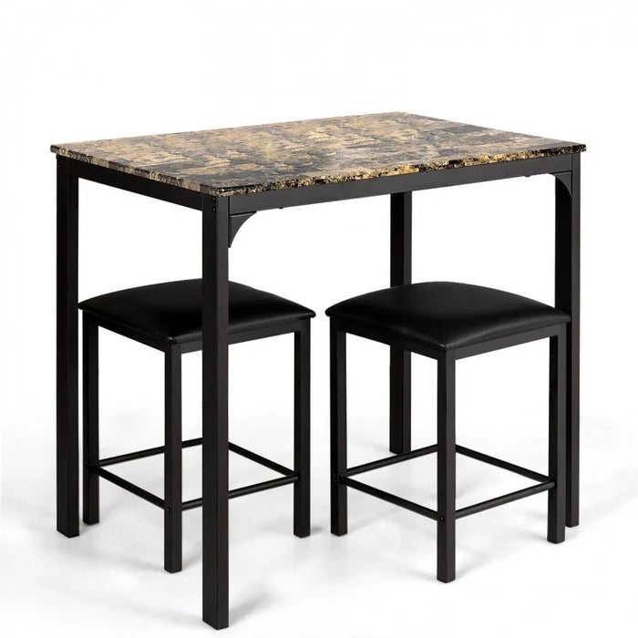 Modern Minimalist Dining Table Set with Marble Top - Includes 2 Cushioned Stools - Suitable for Restaurant and Cafe