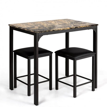 Modern Minimalist Dining Table Set with Marble Top - Includes 2 Cushioned Stools - Suitable for Restaurant and Cafe