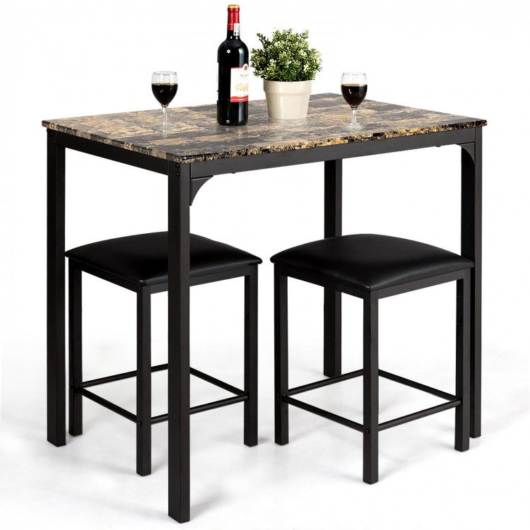 Modern Minimalist Dining Table Set with Marble Top - Includes 2 Cushioned Stools - Suitable for Restaurant and Cafe