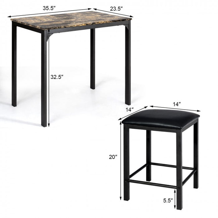 Modern Minimalist Dining Table Set with Marble Top - Includes 2 Cushioned Stools - Suitable for Restaurant and Cafe