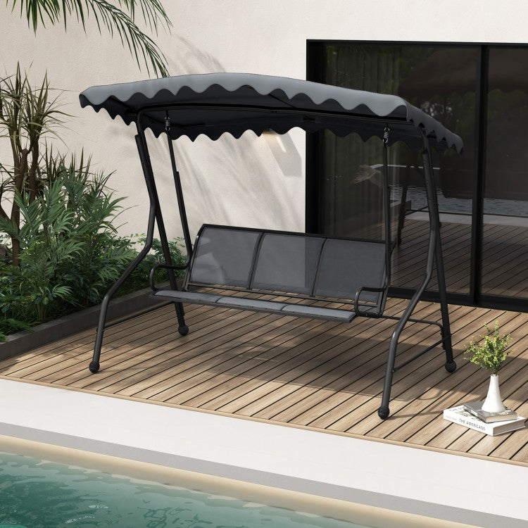 Costway Outdoor Swing with Canopy for 3 - Features Adjustable Sunshade, Suitable for Garden, Patio, and Porch