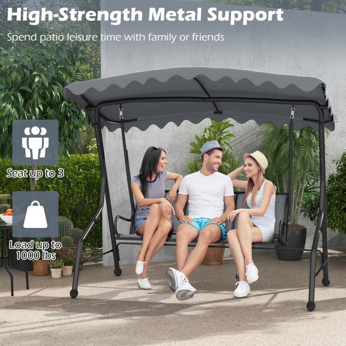 Costway Outdoor Swing with Canopy for 3 - Features Adjustable Sunshade, Suitable for Garden, Patio, and Porch