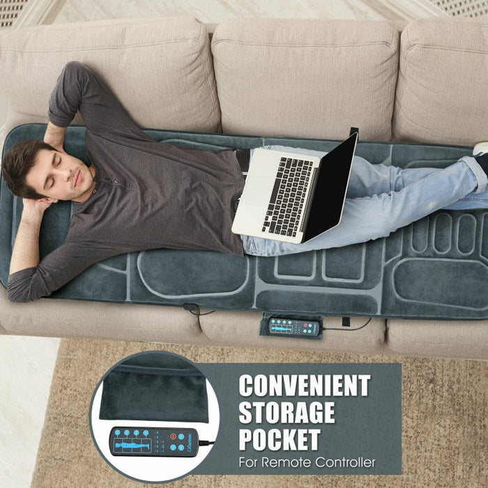 Gray Portable Full-Body Foldable Massage Mat with Heating and 5 Massage Modes