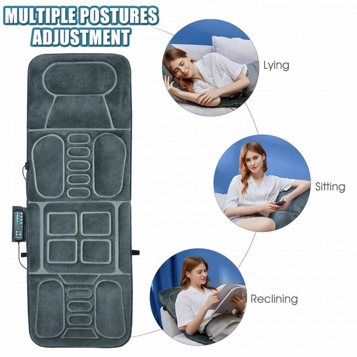 Gray Portable Full-Body Foldable Massage Mat with Heating and 5 Massage Modes