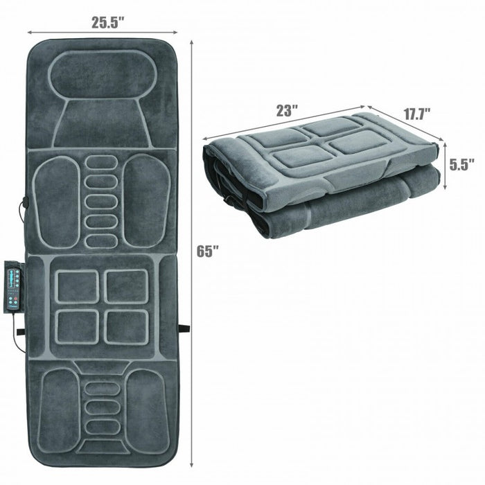 Gray Portable Full-Body Foldable Massage Mat with Heating and 5 Massage Modes
