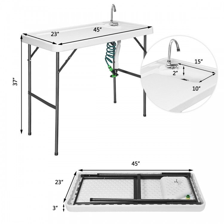 Outdoor Folding Camping Table with Faucet Sprayer - Suitable for Camping, Fishing, and Hiking