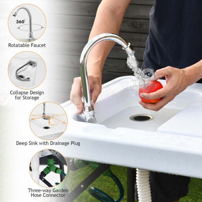 Outdoor Folding Camping Table with Faucet Sprayer - Suitable for Camping, Fishing, and Hiking
