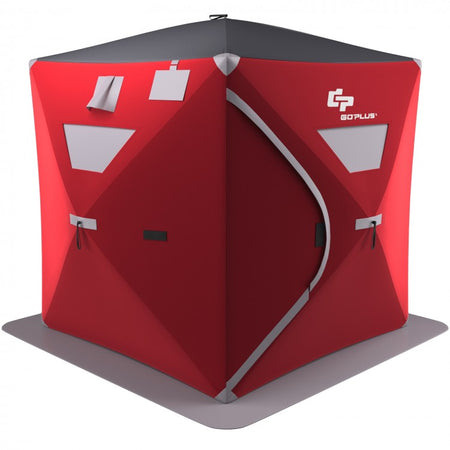 Outdoor Portable Pop-Up Red Ice Shelter Tent - Fishing Tent for Up to 4 People