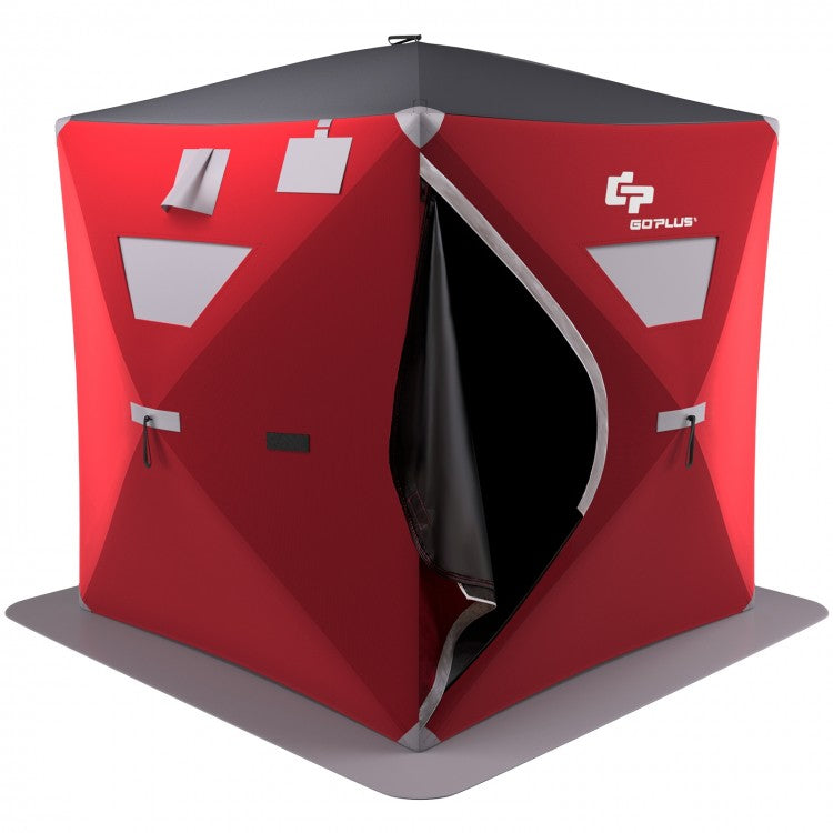 Outdoor Portable Pop-Up Red Ice Shelter Tent - Fishing Tent for Up to 4 People