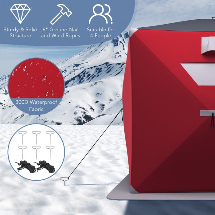 Outdoor Portable Pop-Up Red Ice Shelter Tent - Fishing Tent for Up to 4 People